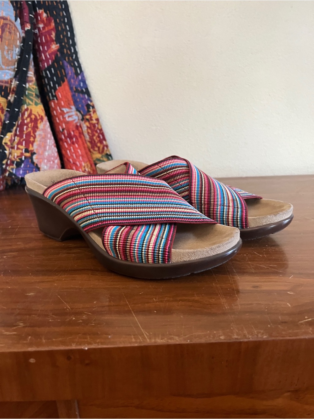 Women's Umberto Raffini Multicolor Striped Wedge Slide Sandals
